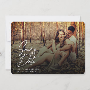 Rustikaler Fall Filter Weißes Skript-Front- und Ba Save The Date