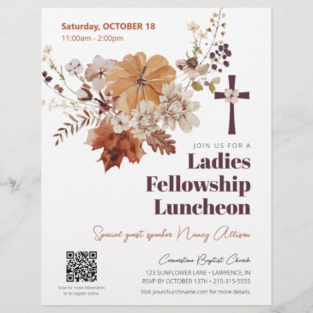 Rustikaler Fall Floral Church Ladys Luncheon Flyer (Vorne)