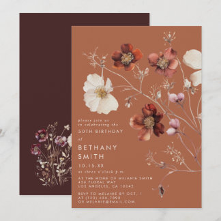 Rustikaler Fall Floral Terracotta Geburtstagsparty Einladung