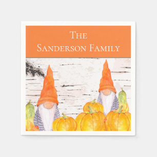 Rustikaler Fall Gnome karierter Kürbis Serviette
