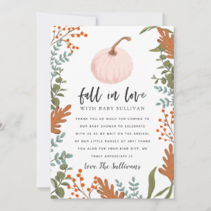 Rustikaler Fall in der Liebe Pink Pumpkin Baby Dus Dankeskarte