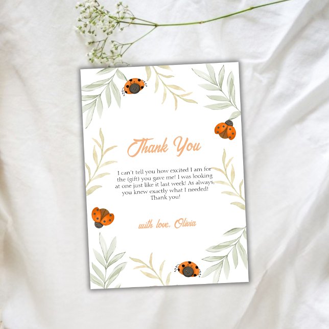 Rustikaler Fall Ladybug Grüne Kinderdusche Dankeskarte (Rustic Fall Ladybug Greenery Baby Shower Thank You Card)