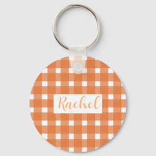 Rustikaler Fall Orange White Gingham Schlüsselanhänger