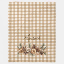 Rustikaler Fall Pine Cones Brown Gingham Personali Fleecedecke