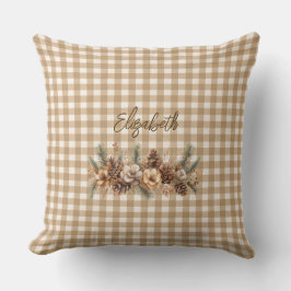 Rustikaler Fall Pine Cones Brown Gingham Personali Kissen