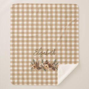 Rustikaler Fall Pine Cones Brown Gingham Personali Sherpadecke