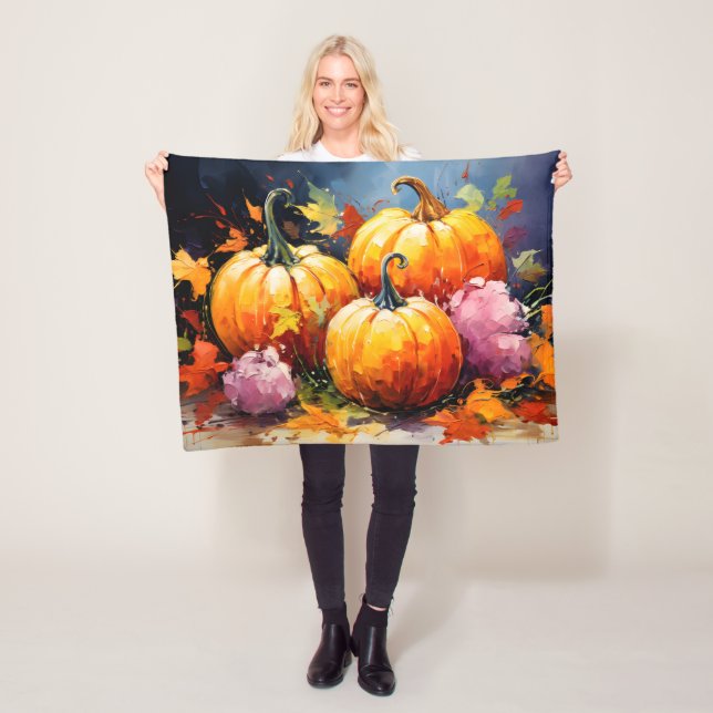 Rustikaler Fall Pumpkin farbige Herbst Blätter Fleecedecke (Beispiel)