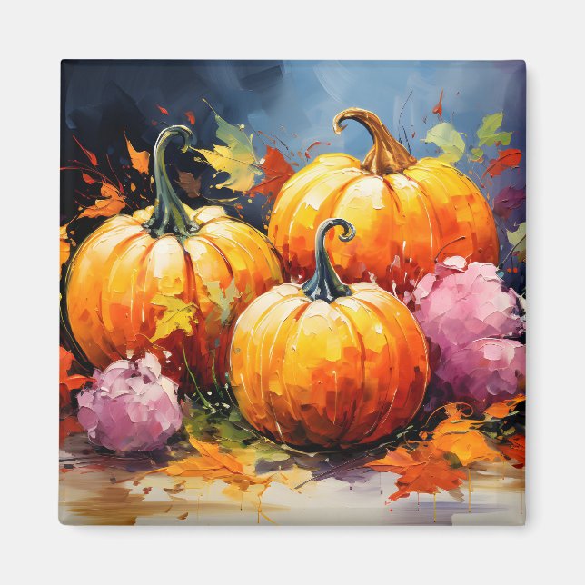 Rustikaler Fall Pumpkin farbige Herbst Blätter Magnet (Vorne)