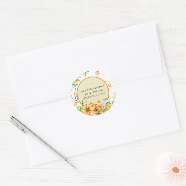 Rustikaler Fall Pumpkin Floral Selig Erntedank Runder Aufkleber (Umschlag)