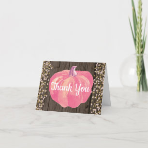 Rustikaler Fall Pumpkin Pink Gold Glitzer Dankeskarte