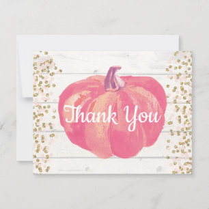 Rustikaler Fall Pumpkin Pink Gold Glitzer Dankeskarte