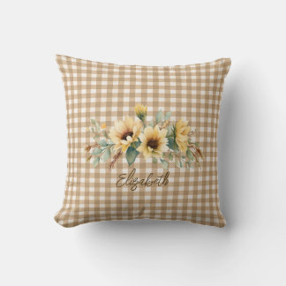 Rustikaler Fall Sonnenblumen Brown Gingham Persona Kissen