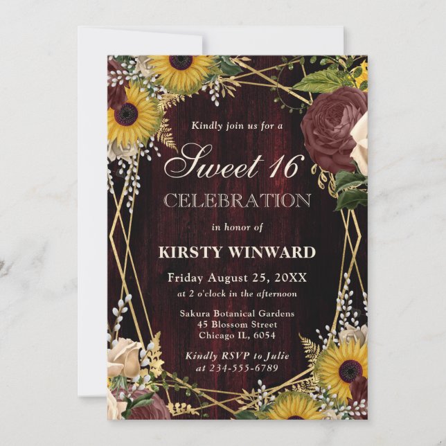 Rustikaler Fall Sonnenblumen Holz und Rahmen süß 1 Einladung (Vorderseite)