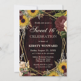 Rustikaler Fall Sonnenblumen Holz und Rahmen süß 1 Einladung