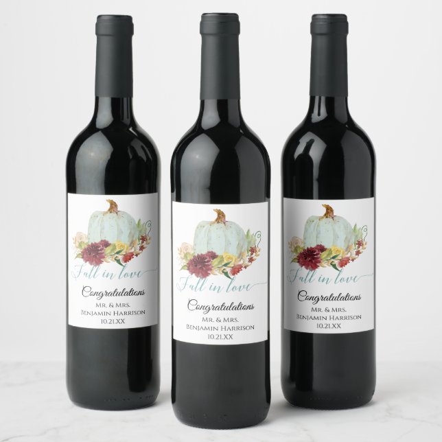 Rustikaler Fall von Liebe Blue Pumpkin Burgundy Fl Weinetikett (Flaschen)