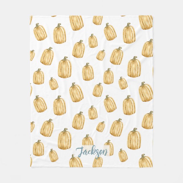 Rustikaler Fall Wasserfarbe Orange Pumpkin Fleecedecke (Vorderseite)