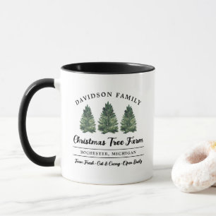 Rustikaler Familien-Weihnachtsbaumhof-Monogramm Tasse