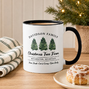 Rustikaler Familien-Weihnachtsbaumhof-Monogramm Tasse