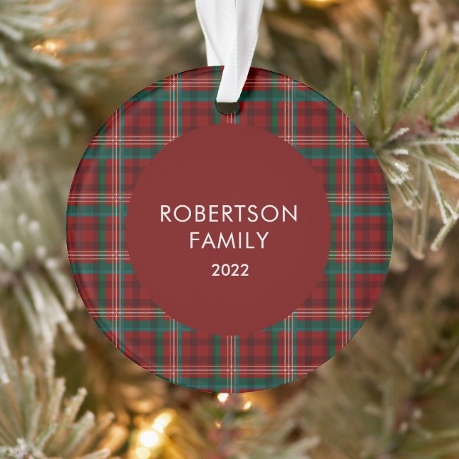 Rustikaler Familienname Roter Karierter Ornament (Baum)