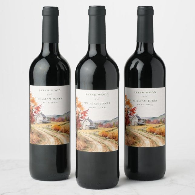 Rustikaler Farm-Leinenprint Hochzeitweiliges Weine Weinetikett (Flaschen)