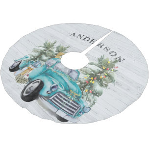 Rustikaler Farm Truck Weihnachtsfamilie Name Baumr Polyester Weihnachtsbaumdecke