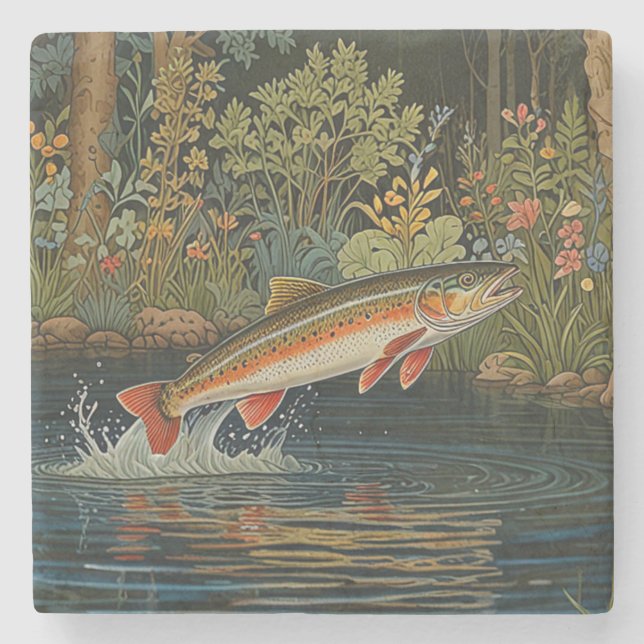 Rustikaler Fischfang Steinuntersetzer (Vorderseite)