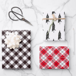 Rustikaler Flannel Weihnachtsbaum Geschenkpapier Set