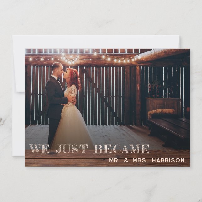 Rustikaler Foto Empfang nur verheiratet Einladung (Vorderseite)
