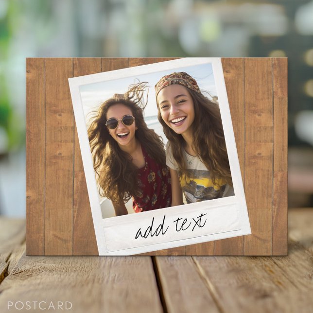 Rustikaler Foto-Rahmen mit quadratischem Instagram Postkarte (Custom Personalized Photo Collage Postcard)