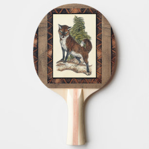 Rustikaler Fox, der auf einen Baum-Stamm tritt Tischtennis Schläger
