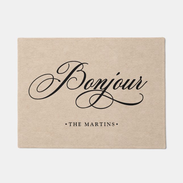 Rustikaler französischer Skript-Kraftpapier-Blick Fußmatte (Vorderseite)