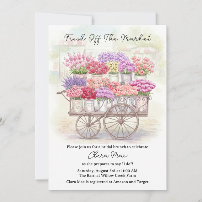 Rustikaler Fresh off Market Brautparty Einladung (Vorderseite)