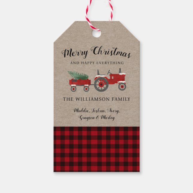 Rustikaler froher Weihnachten Karierter Feiertag Geschenkanhänger (Vorderseite)