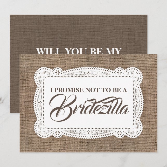 Rustikaler Fun Bridesmaid / Trauzeugin BRIDEZILLA Einladung (Vorne/Hinten)