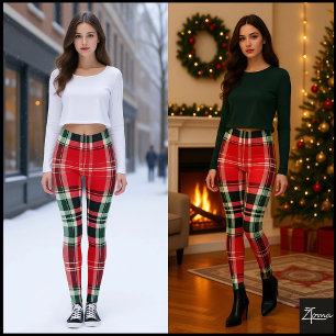 Rustikaler gedämpfter roter Salbei-Tartan-Karo Leggings