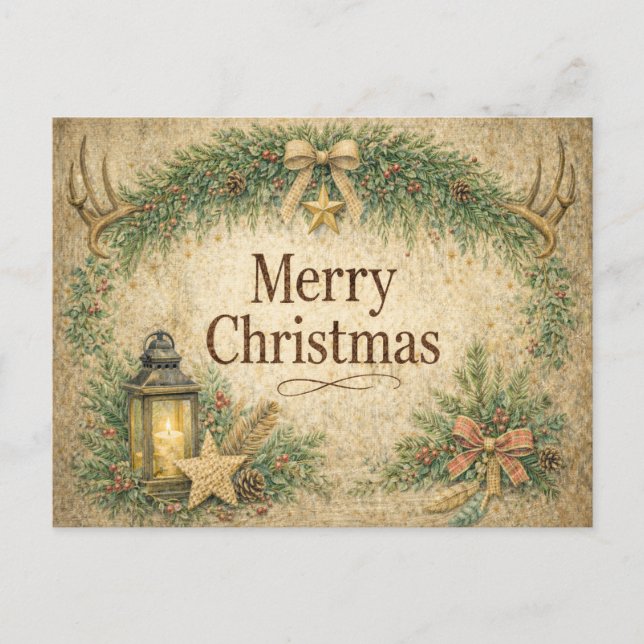 Rustikaler Geweihkranz Frohe Weihnachten  (Vorderseite)