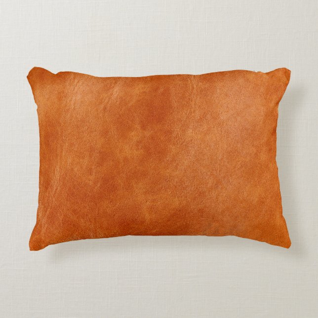 Rustikaler Ginger Glattleder Dekokissen (Vorderseite)