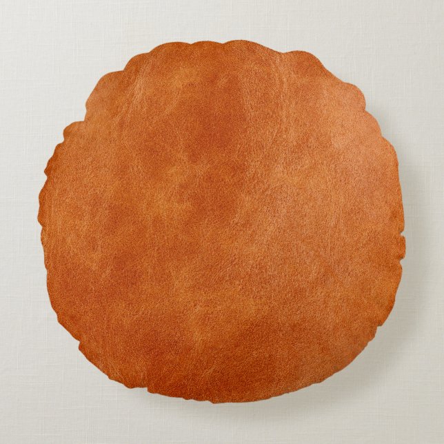 Rustikaler Ginger Glattleder Rundes Kissen (Vorderseite)