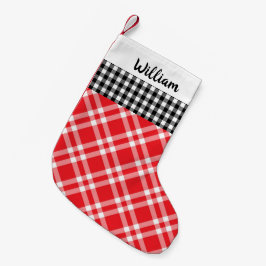 Rustikaler Gingham Kariert Black&Red individuelle  Kleiner Weihnachtsstrumpf