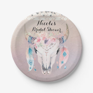 Rustikaler Glam Boho Blumen Kuh-Schädel Chic-Party Pappteller