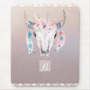 Rustikaler Glam Boho Blumen Kuh-Schädel Irisierend Mousepad
