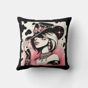 Rustikaler Glam Cowgirl Rosa Glitzer-Kuhfell-Druck Kissen