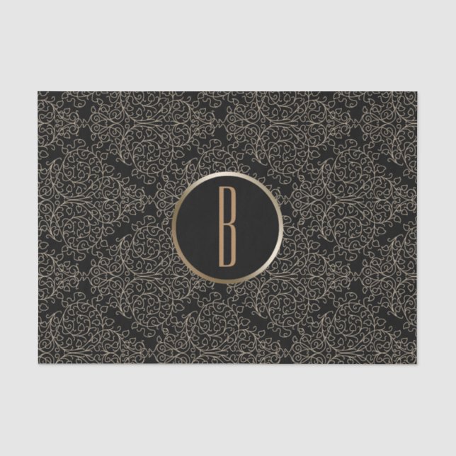 Rustikaler Glamour Burlap Royal Damask Chic Monogr Seidenpapier (Vorderseite)