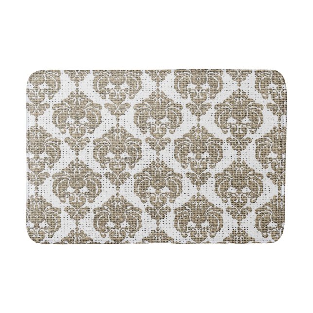 Rustikaler Glamour Burlap Royal Damask Moderne Mod Badematte (Vorderseite)