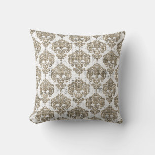 Rustikaler Glamour Burlap Royal Damask Moderne Mod Kissen