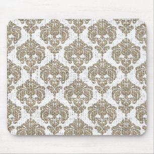 Rustikaler Glamour Burlap Royal Damask Moderne Mod Mousepad