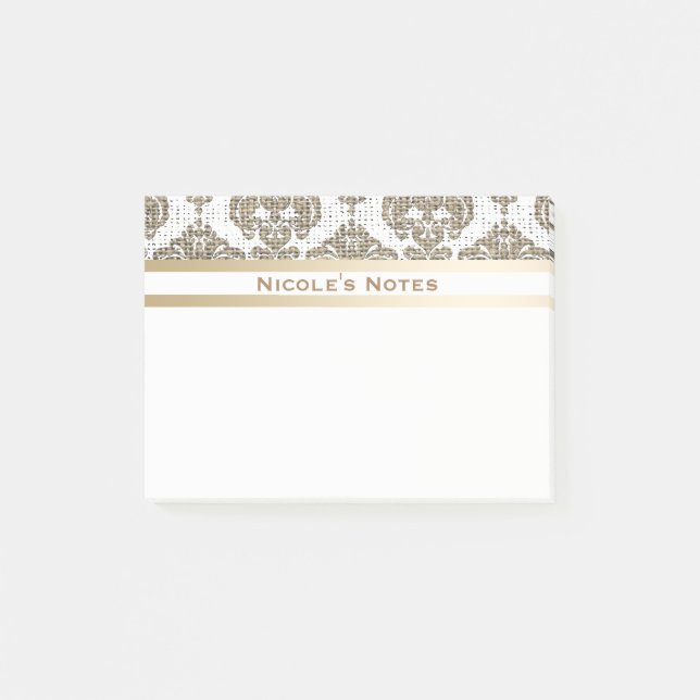 Rustikaler Glamour Burlap Royal Damask Moderne Mod Post-it Klebezettel (Vorderseite)
