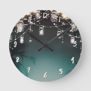 Rustikaler Glamour-Palmen & Mason-Jar-Lichter Runde Wanduhr