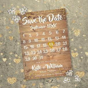 Rustikaler Gold-Liebesherz-Kalender Save-the-Date Save The Date