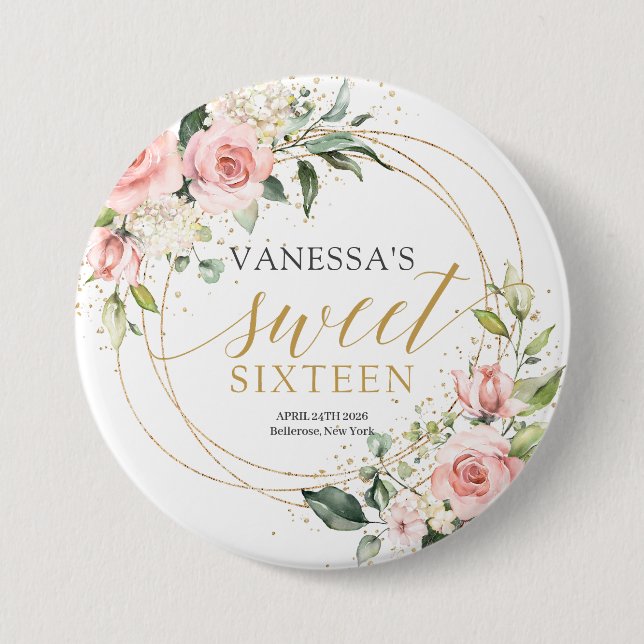 Rustikaler Goldmedaillenbarsch Rose grün 16. b-Tag Button (Vorderseite)